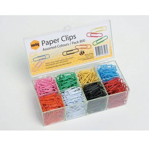 Paper Clip Plastic Coated 33mm Pack of 800  (8 Cols) Marbig